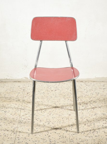 Sedia alluminio con seduta in formica  rosso corallo  vintage Italia anni 50