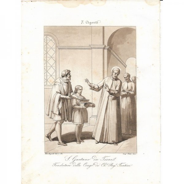 Incisione antica  San Gaetano da Tiene realizzata dal Bigioli di San Severino Marche  epoca 1850