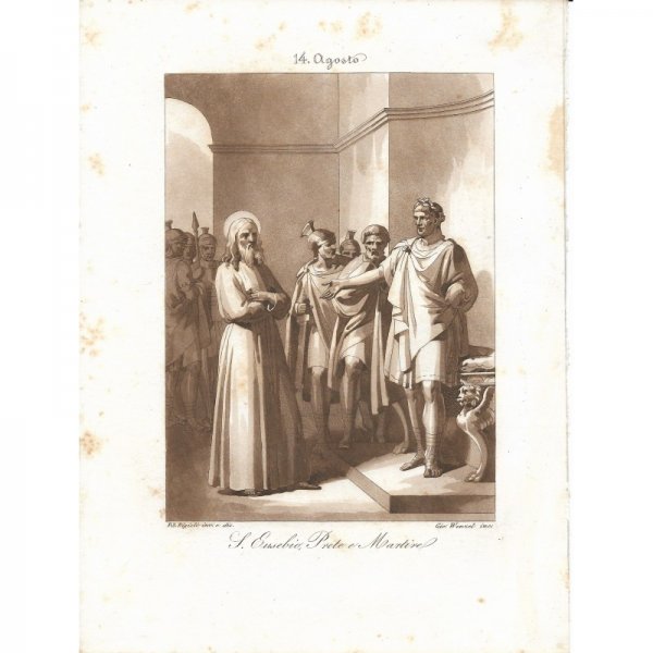 Incisione antica  San Esuebio realizzata dal Bigioli di San Severino Marche  epoca 1850