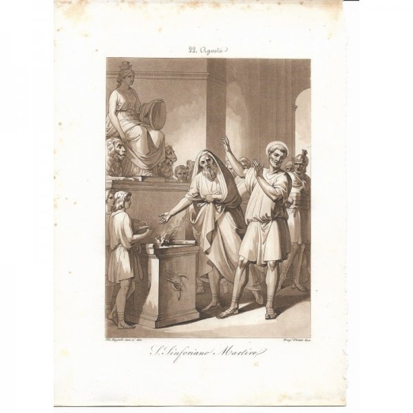 Incisione antica  San Siforiano realizzata dal Bigioli di San Severino Marche  epoca 1850