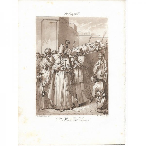 Incisione antica  Santa Rosa di Lima realizzata dal Bigioli di San Severino Marche  epoca 1850