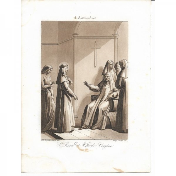 Incisione antica  Santa Rosa di Viterbo realizzata dal Bigioli di San Severino Marche  epoca 1850
