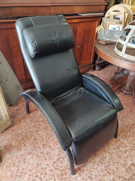 Poltrona reclinabile similpelle nera Giovanardi Poltrona Sogno Brevettata Italia anni 1980