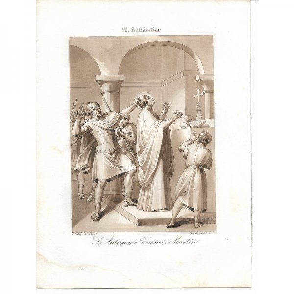 Incisione antica  San Autonomo realizzata dal Bigioli di San Severino Marche  epoca 1850