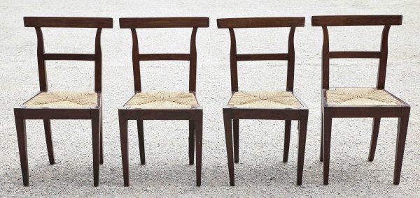 Set 4 sedie in noce con seduta in paglia epoca metà 800