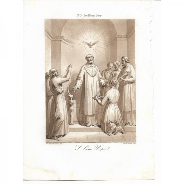Incisione antica  San Lino Papa realizzata dal Bigioli di San Severino Marche  epoca 1850