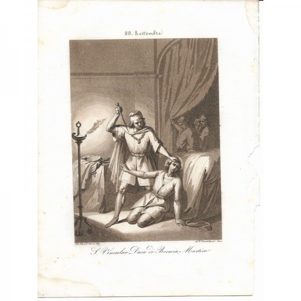 Incisione antica  San Venceslao Duca di Boemia  realizzata dal Bigioli di San Severino Marche  epoca 1850