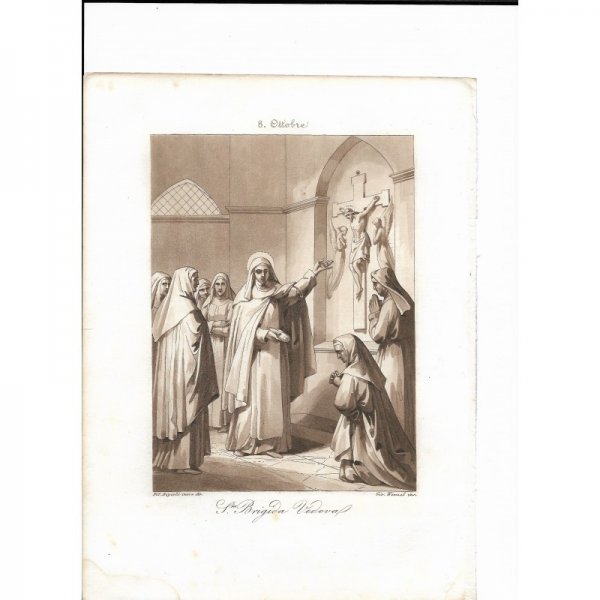 Incisione antica  Santa Brigida realizzata dal Bigioli di San Severino Marche  epoca 1850