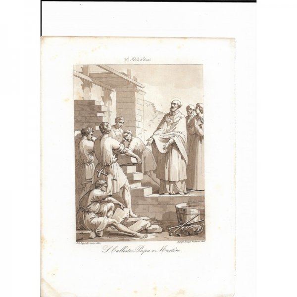 Incisione antica  San Callisto realizzata dal Bigioli di San Severino Marche  epoca 1850