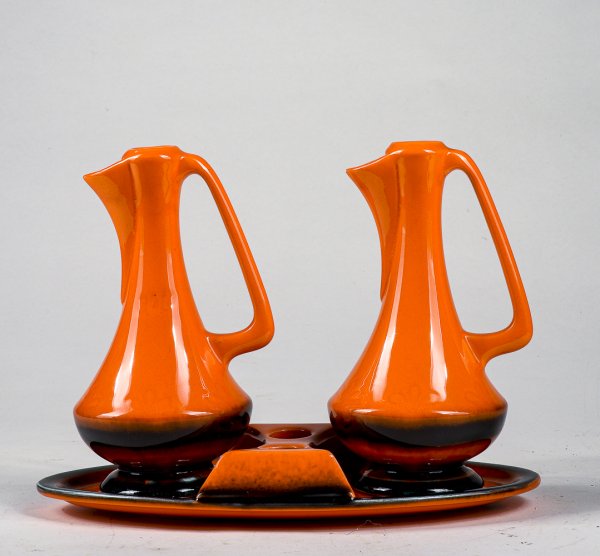 Set da tavola olio aceto porcellana arancione vintage design anni 70