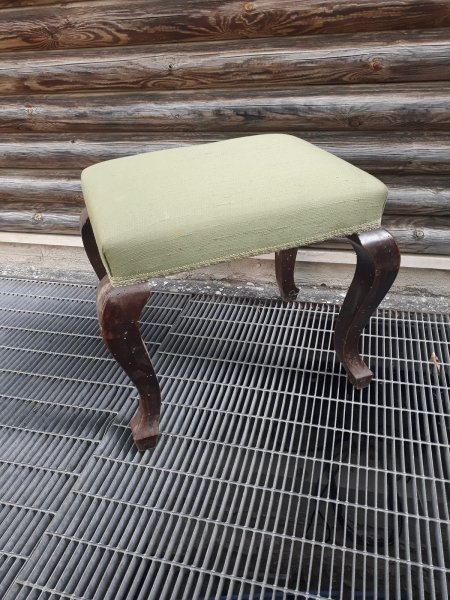 Pouf sgabello in legno e tessuto verde Italia 1950