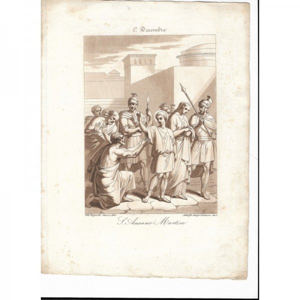 Incisione antica  San Ansano  realizzata dal Bigioli di San Severino Marche  epoca 1850