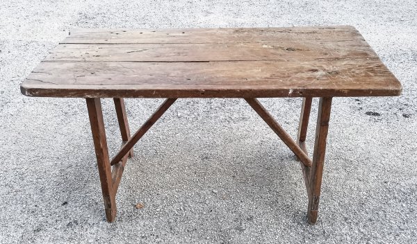 Tavolo a capretta in legno massello rustico epoca primo 900