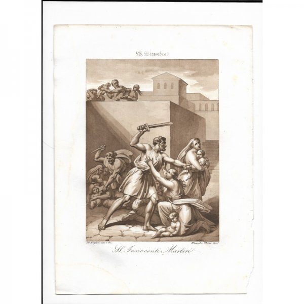 Incisione antica  Santissimi Innocenti realizzata dal Bigioli di San Severino Marche  epoca 1850