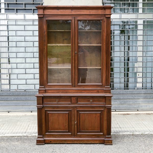 Credenza due corpi vetrina libreria in legno massello di abete epoca 800