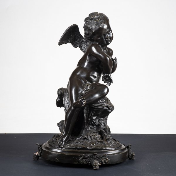 Statua scultura di putto metallo simil bronzo firmata Moreau 1890