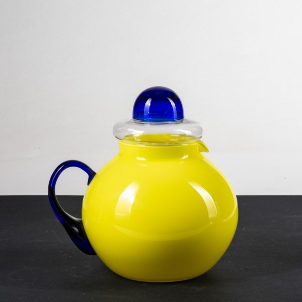 Brocca vetro con portaghiaccio giallo e blu