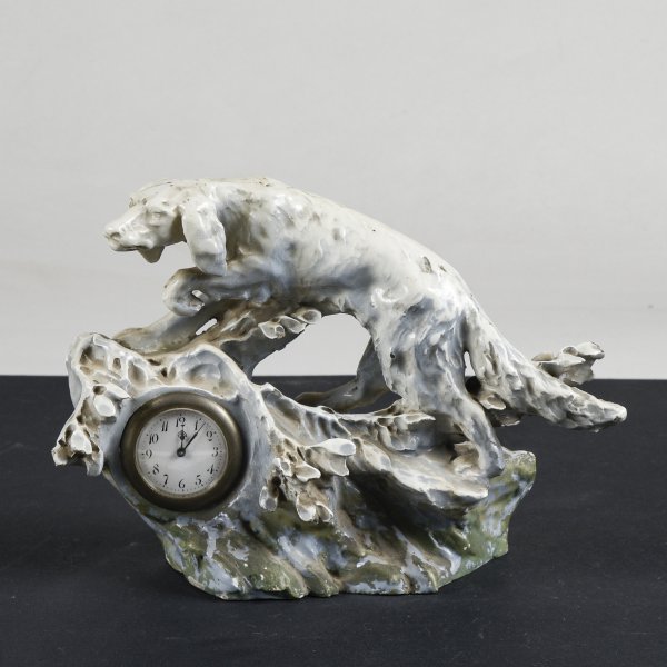 Statua cane in ceramica  art decò  con orologio Italia primo 1900