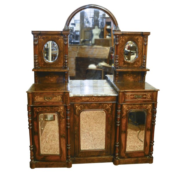 Credenza servante in noce intarsiata con specchiera Francia epoca 1850