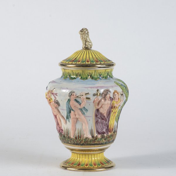 Vaso in ceramica smaltata scene di vita stile Capodimonte