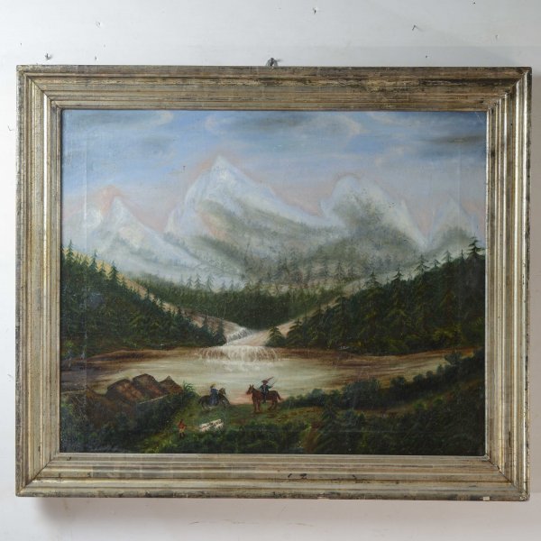 Quadro con cornice dorata  paesaggio montagna  epoca XIX secolo