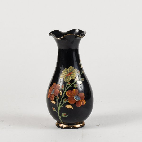 Vaso nero opalina con decoro floreale secolo XX 