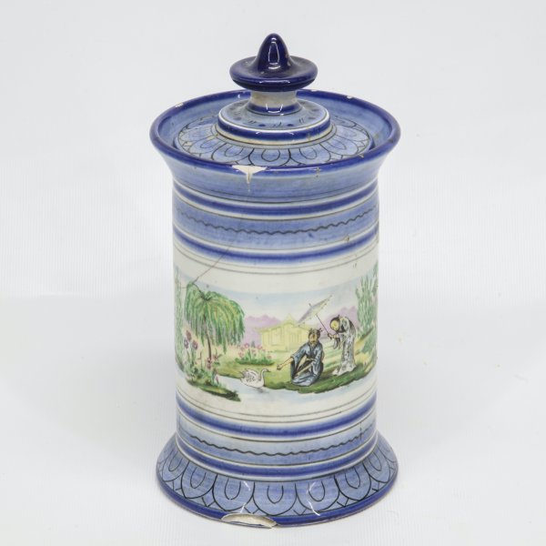 barattolo in ceramica con scene orientali