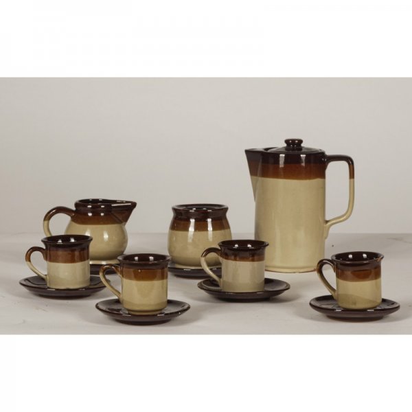 SERVIZIO DA CAFFé IN TERRACOTTA SMALTATA MARRONE E GIALLO CREMA ITALIA 1970