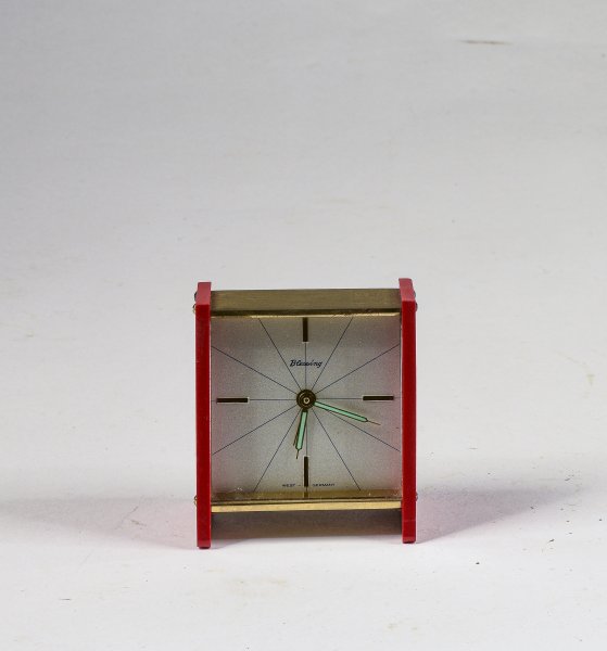Sveglia orologio  Blessing West Germany metallo dorato e plastica rossa vintage anni 70