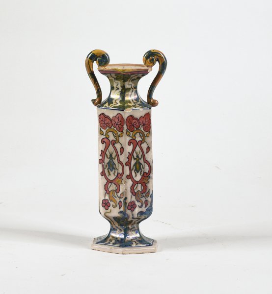 Vaso ceramica squadrato con manici Italia 1940