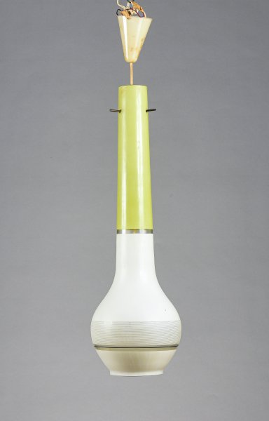 Lampadario da soffitto con impianto da rivedere di facile sistemazione vetro bianco e verde  Italia 1960