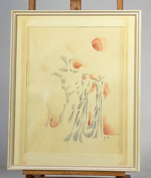 Quadro dipinto acquarello a china tecnica mista firmato  Italia 1960