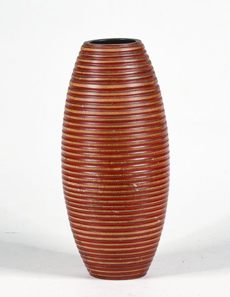 Vaso striato sfumato rosso e marrone ceramica italiana 1990