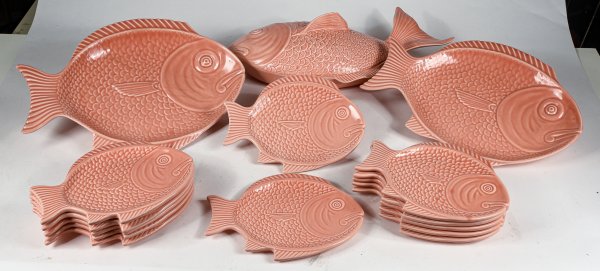 Set di piatti a forma di pesce ceramica rosa Portugal S