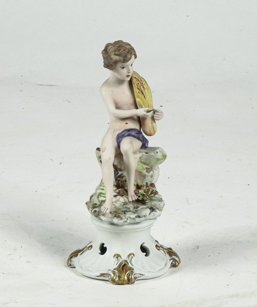 Statua in porcellana Capodimonte putto con grano Italia 1950