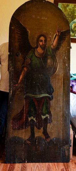 Dipinto su porta in legno San Michele  epoca 1700 Est Europa