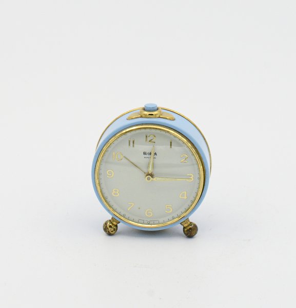 Sveglia Gi Clock in metallo oro e azzurro funzionante 1950
