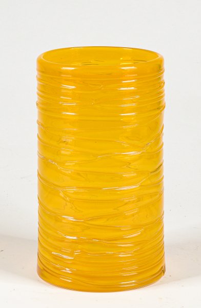 vaso in vetro giallo murano con decori  italia 1970