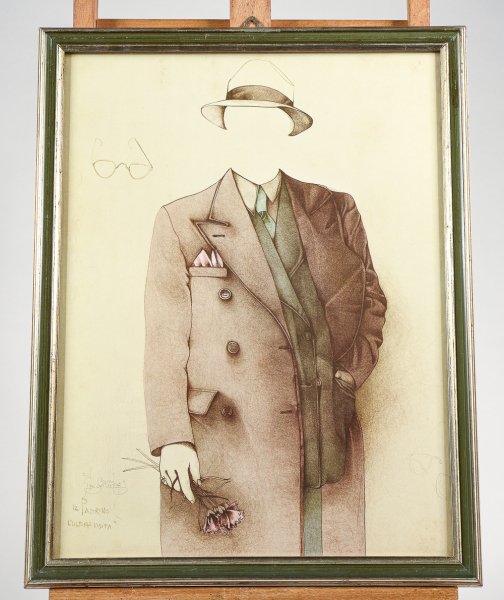 Stampa di moda anni 70 con  cornice Italia 1970 intitolata Il padrino ultima visita