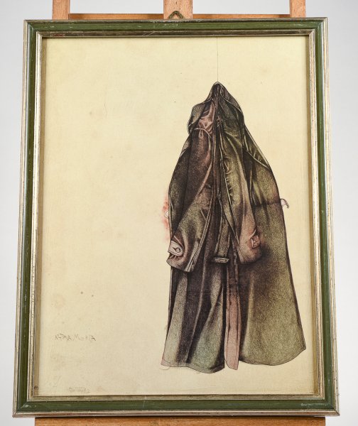 Stampa moda anni 70  incorniciata raffigurante trench capotto Italia 1970