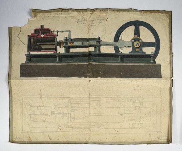 Carta stampa colori bianco e nero macchina a vapore movimento datato 1872 