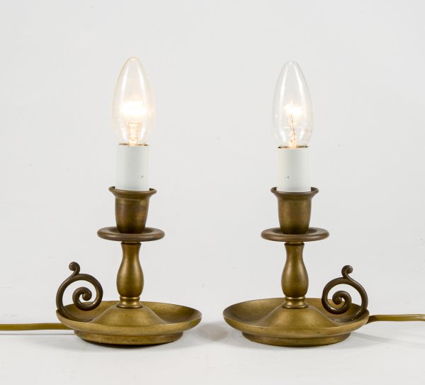Coppia piccole bugie lampade da tavolo in ottone porta candele elettrificate funzionanti  
