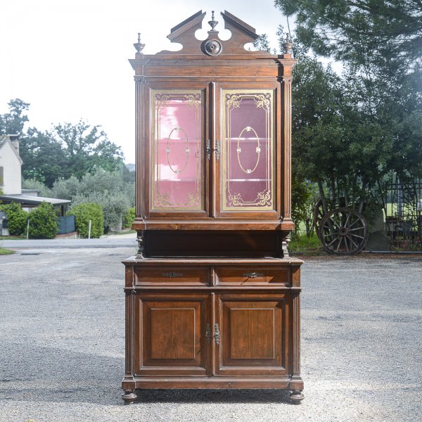 Credenza due corpi in legno di abete Italia epoca fine 800