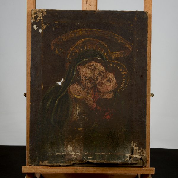 dipinto olio su tela raffigurante madonna con bambino  fine 500