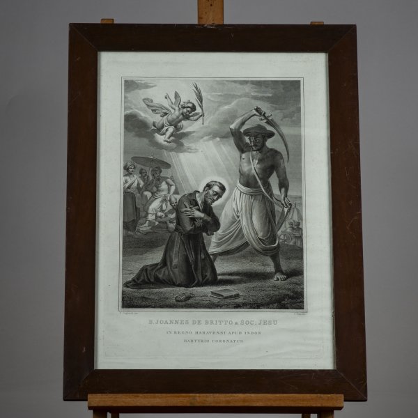 Stampa incisione di  B. Joannes de Britto della Compagnia di Gesù  epoca metà dell'800