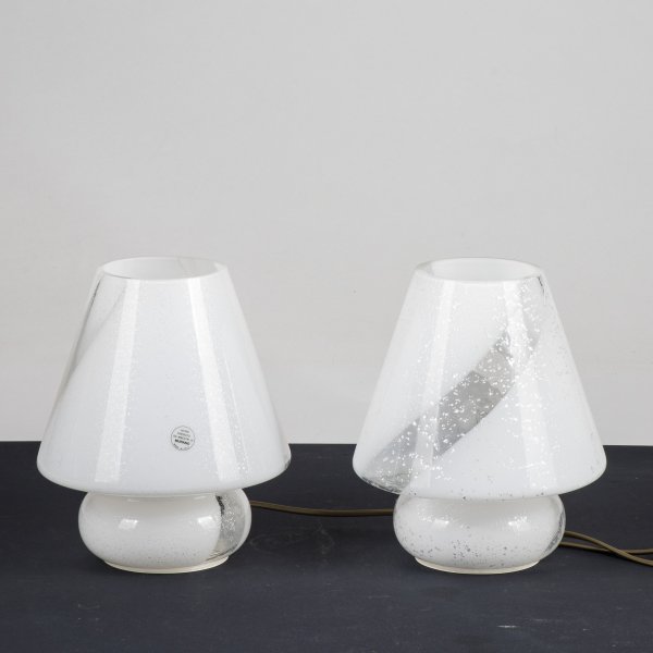 Set coppia abajour lampade da tavolo comodino in vetro di murano con inserti argento  Italia 1980