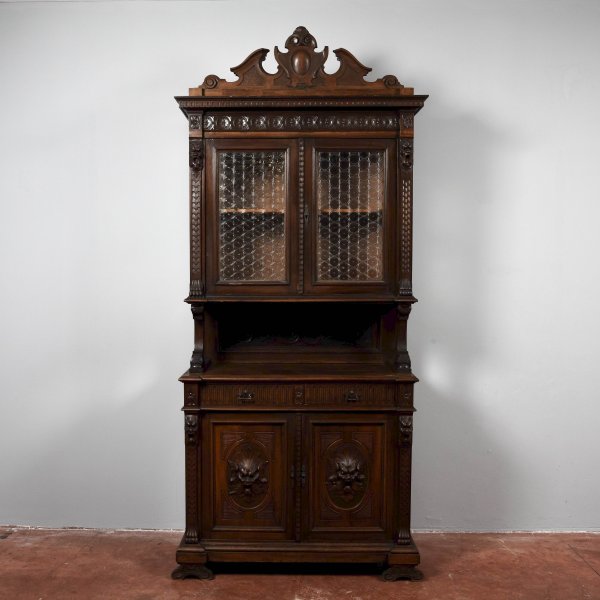 Credenza doppio corpo in legno massello intagliata fine 800