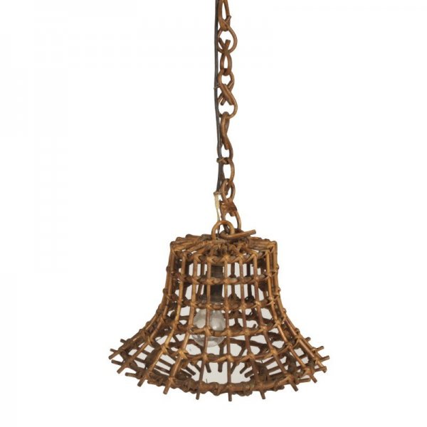 Lampadario rattan bambù 1960 stile Louis Sognot
