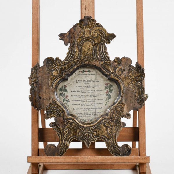 cartagloria cornice intagliata in legno laccato XVIII secolo