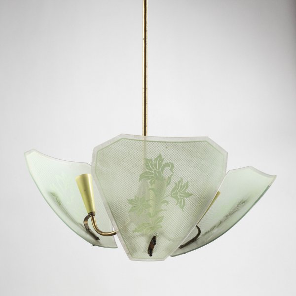 Lampadario vintage anni 50 vetro satinato verde